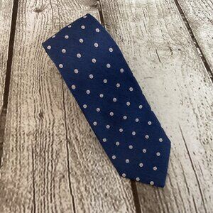Ledbury Mens Tie Bateman Blue Pink Polka Dot 100% Silk Handmade in USA Business